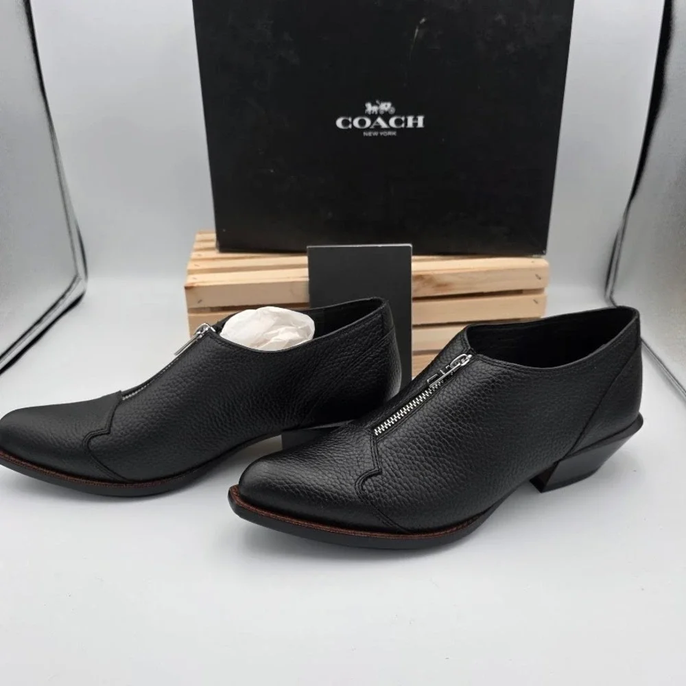 Coach Bandit Zip Shoe Pebble Black Leather Pointed Toe Bootie Q8176‎ Womens 8 B